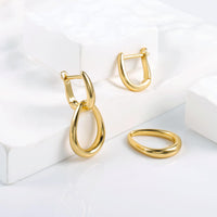 14K Gold plated Square/Oval/Heart Double Hoop Drop Earrings