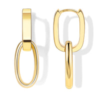 14K Gold plated Square/Oval/Heart Double Hoop Drop Earrings