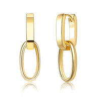 14K Gold plated Square/Oval/Heart Double Hoop Drop Earrings