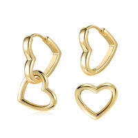 14K Gold plated Square/Oval/Heart Double Hoop Drop Earrings