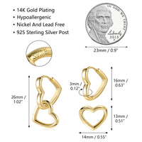 14K Gold plated Square/Oval/Heart Double Hoop Drop Earrings