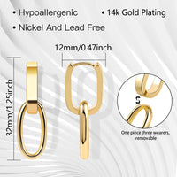 14K Gold plated Square/Oval/Heart Double Hoop Drop Earrings