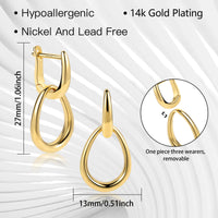 14K Gold plated Square/Oval/Heart Double Hoop Drop Earrings