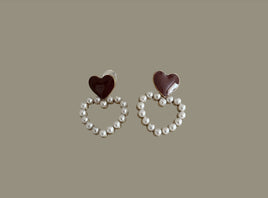 Pearl Stud Heart Earrings